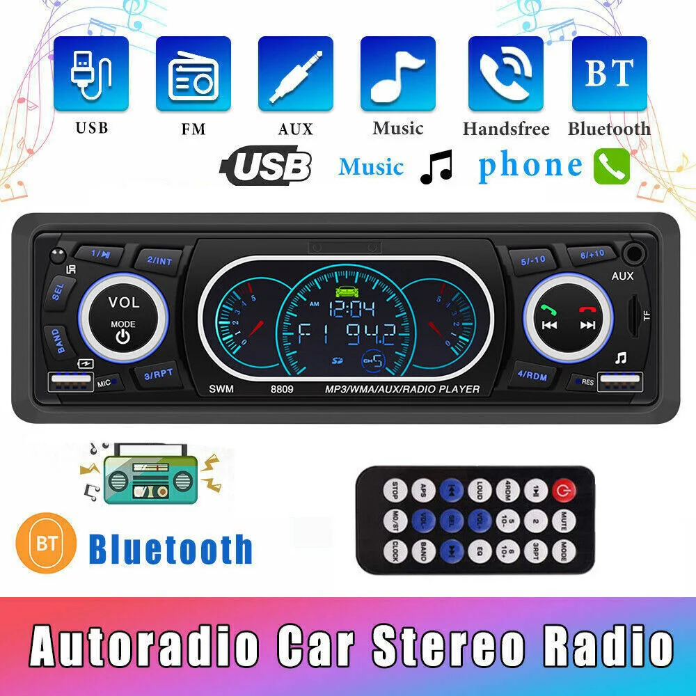 

Автомагнитола 1Din, мультимедийный стерео MP3-плеер с поддержкой Bluetooth, FM, AM, аудио, 12 В, USB/SD/AUX