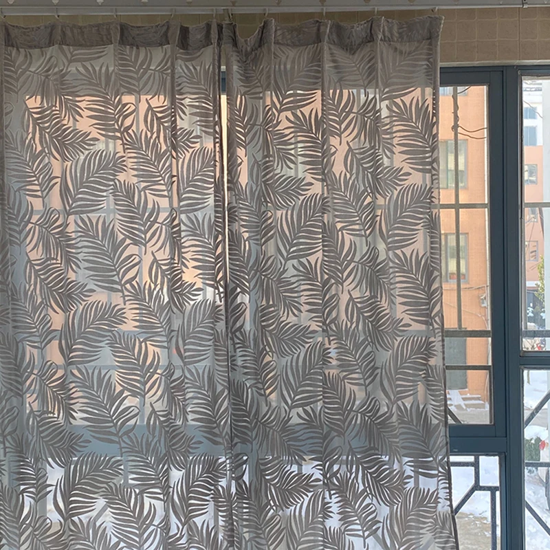 

3D Flocked Plant Pattern Yarn Window Drapes for Living Room Kitchen Balcony Euro Voile Leaves Curtain 130x200cm Tulle Curtains