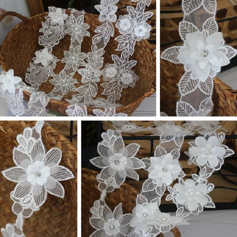 Кружевная лента для вышивки ручной работы жемчужный бисер цветок из полиэстера