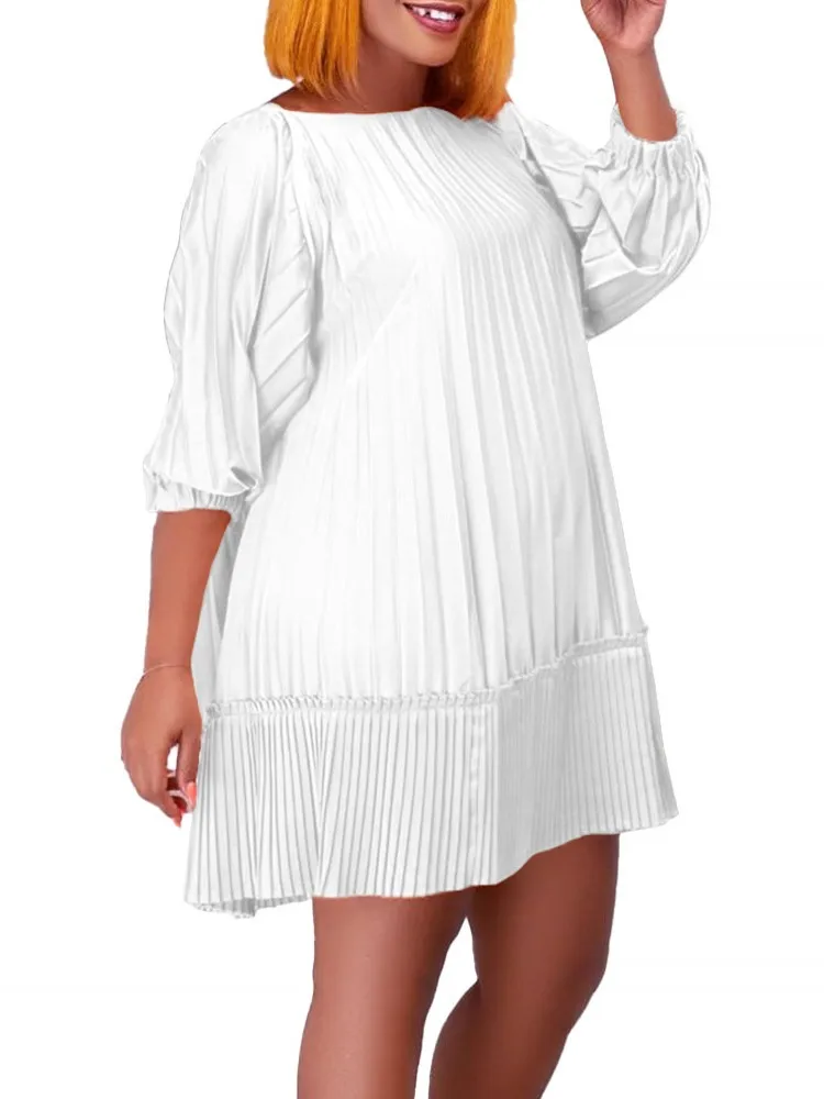 

Модное плиссированное платье в африканском стиле для женщин, Новинка лета 2023, одежда в африканском стиле, свободная повседневная женская одежда с круглым вырезом, белое платье, женское красное платье