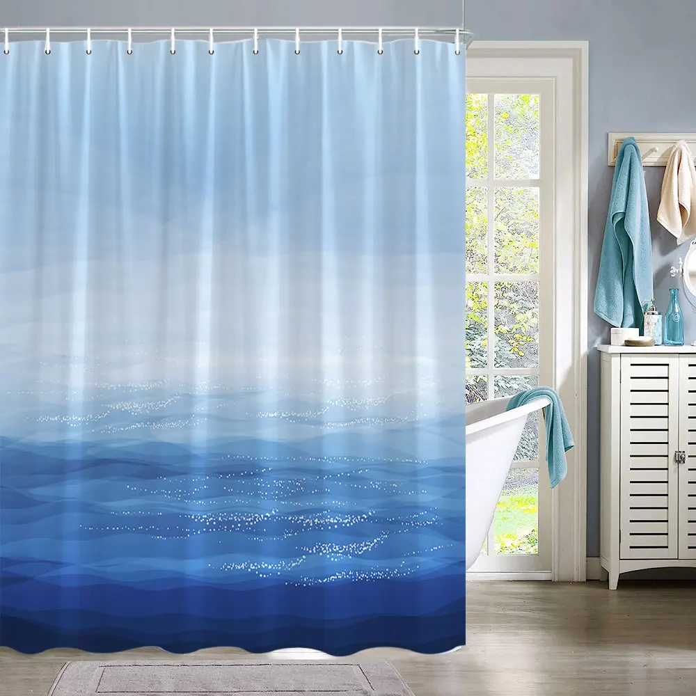 Штора для душа с волнистыми морскими волнами градиентными цветами
