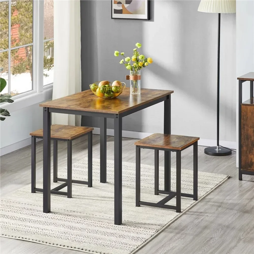 

3pcs Industrial Dining Set, Rustic Brown，Home Kitchen Breakfast Table set, dinning table set furniture