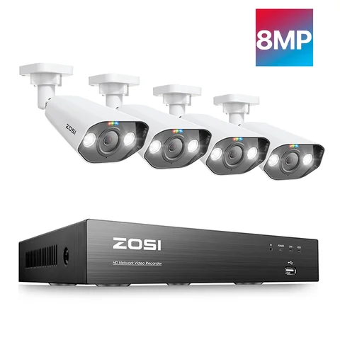 Система видеонаблюдения ZOSI, 8 Мп, 8 каналов, H.265 + 4K, Ultra HD, PoE, NVR