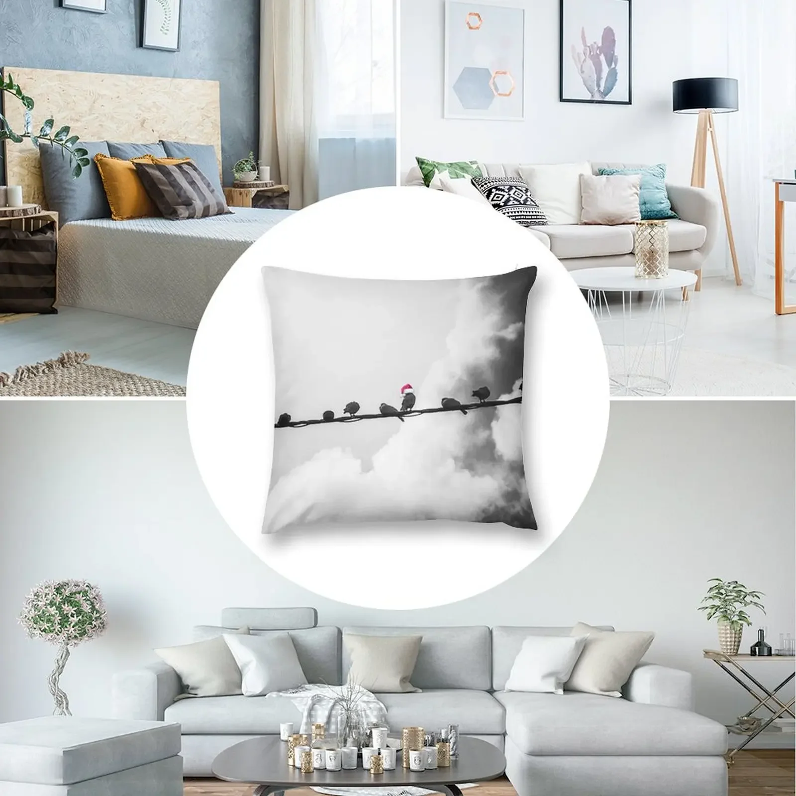 Рождественский дух среди птиц - фотодизайн Декоративная наволочка Чехлы для