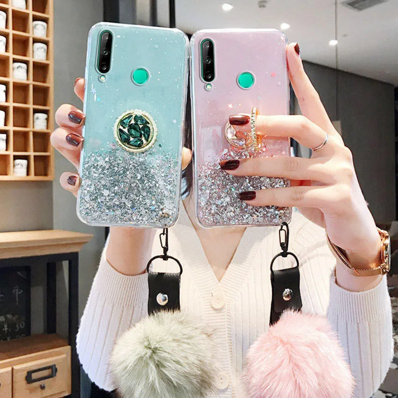Fur Ball Glitter Case for Honor X8 X7 70 50 10X Lite 9X 9A 8A 10i 20 Pro X40 X30i X30 X40i X9 Nova Y70 Plus Y90 Silicone Cover