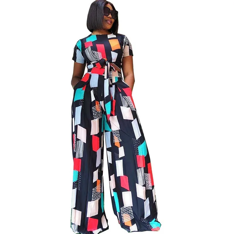 

Two Piece Set Africa Clothes African New Dashiki Fashion Grid Suit Top And Pants Super Elastic Party For Women Matching Outfits