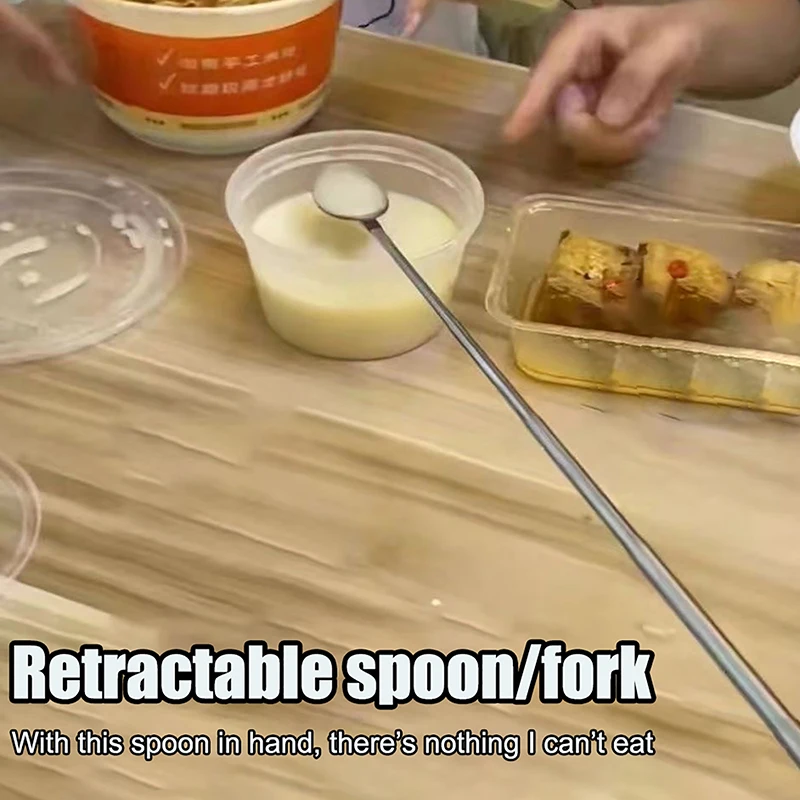 Серебряная телескопическая выдвижная ложка-вилка из нержавеющей стали длинные