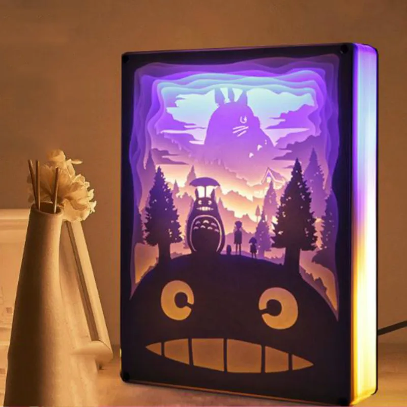 

New Novelty Night Light Totoro Paper-cut Atmosphere Lamp 3D Paper Carving Art Decoration Lamp USB Power for Living Room Bedroom