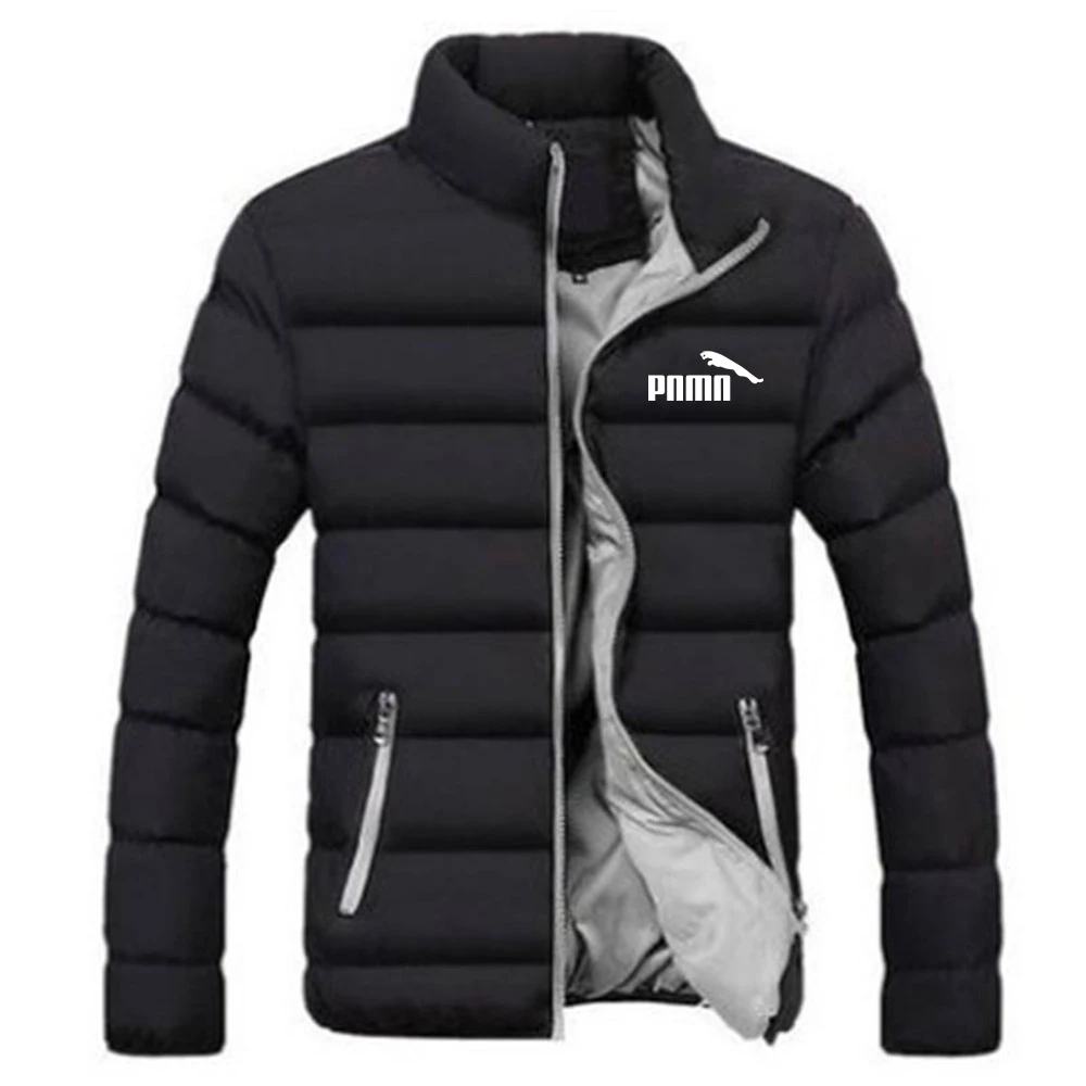 2022 novos homens parka outono inverno casaco sólido gola zíper fecho bolsos casual puffer quente jaqueta streetwear