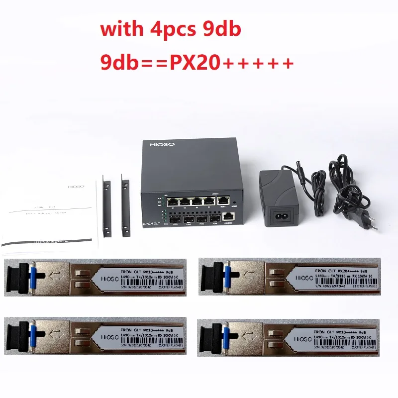 Olt Hioso MINI 4-портовый Ftth Mini 4pon Work с Epon XPON Onu модулем или без модуля