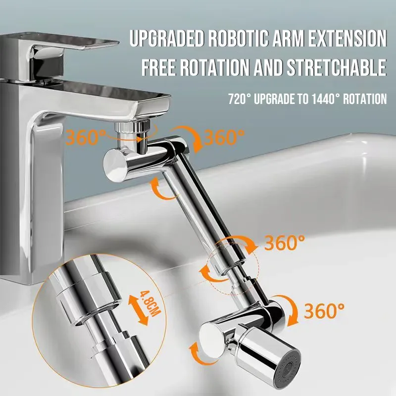 

Universal Retractable Faucet Aerator 1440° Rotation Tap 2 Modes Splash Filter Basin Swivel Robotic Arm Kitchen Faucets Extender