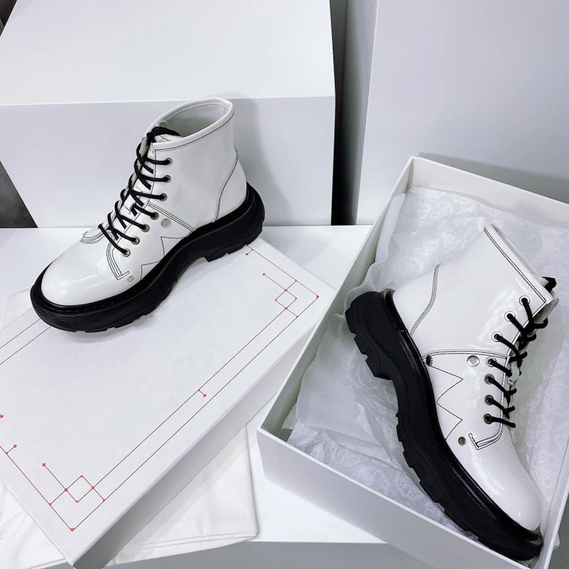 

Black Punk Ankle Platform Motorcycle White Martin Boots Women Luxury Brand Designer Shoes Boots High Heels Platform Shoes