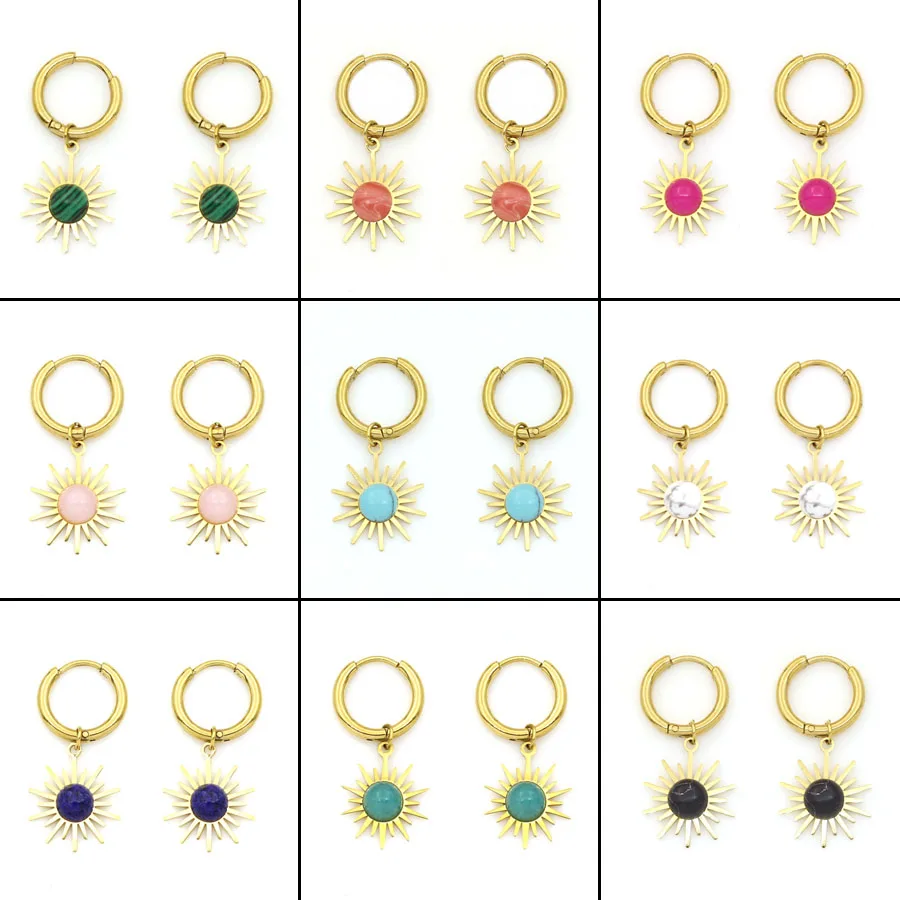 

Stainless Steel Gold-plated Star Six Pointed Star Pendant Set With Natural Stone Earrings For Women Trend Jewelry Gifts Female