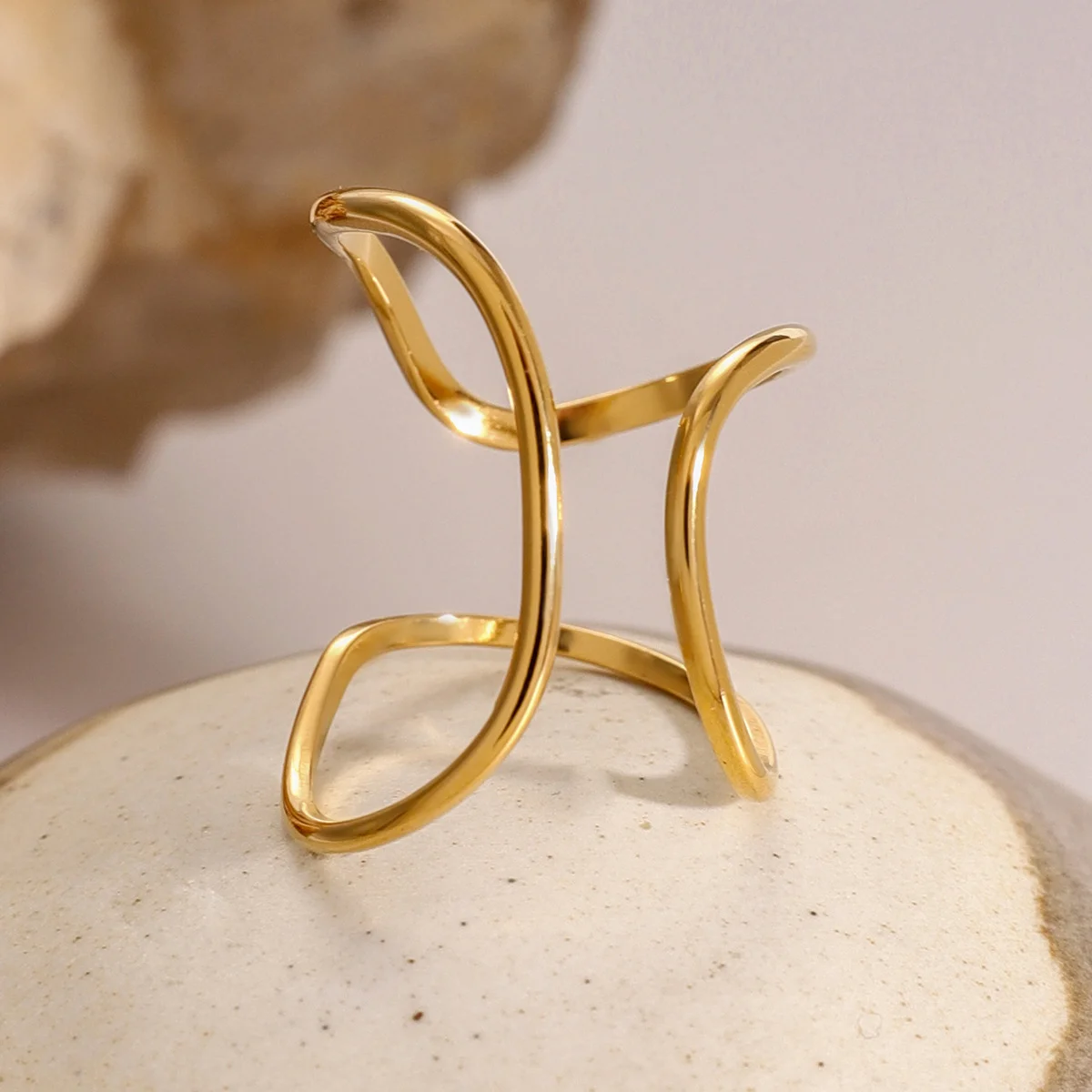 Кольцо Miia Creative Minimalist из нержавеющей стали с покрытием под 18-каратное золото, регулируемое, в форме линии, водонепроницаемое, для женщин (art.: 3920da82d679d) - 3920da82d679d