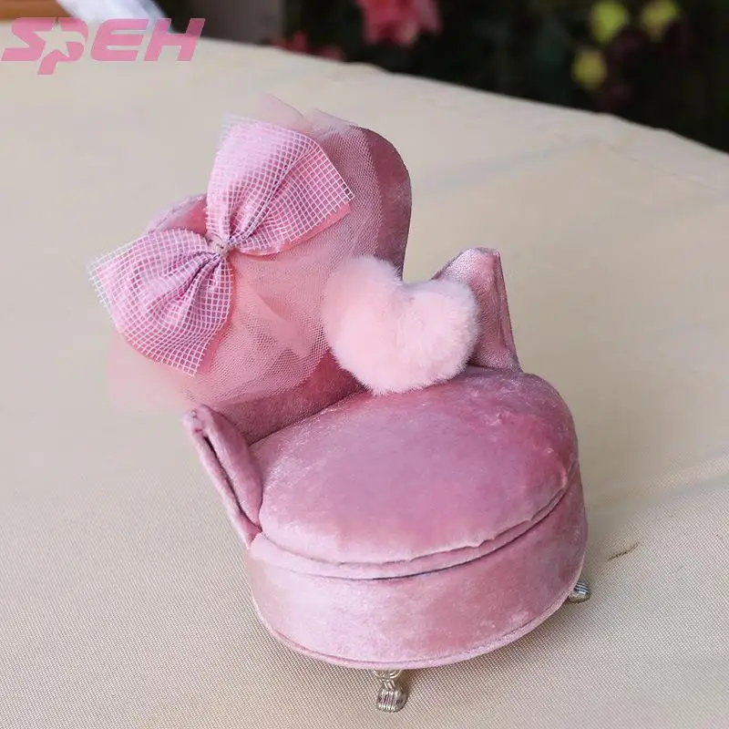 Original design single chair bowknot pink velvet jewelry box