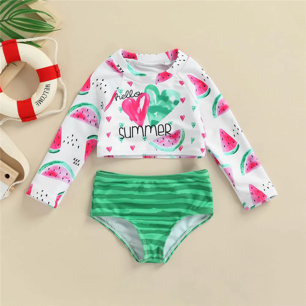 

Baby Girl Cute Watermelon Print Tankini Bikini Set Long Sleeve Top Briefs 2-6Y Kids Children Swimwear Swimsuit Bathing Suit 2022