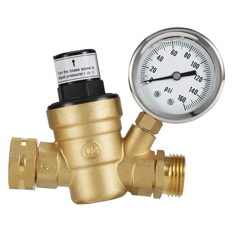 

Water Pressure Regulator Valve, Brass Lead-Free Adjustable Water Pressure Reducer, Fit RV Camper Travel Trailer