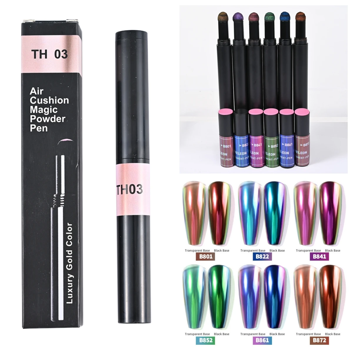 na paznokcie brokatowy lustrzany proszek poduszka powietrzna magiczny długopis kameleona efekt chromowany pył metaliczny kolor dekoracji #