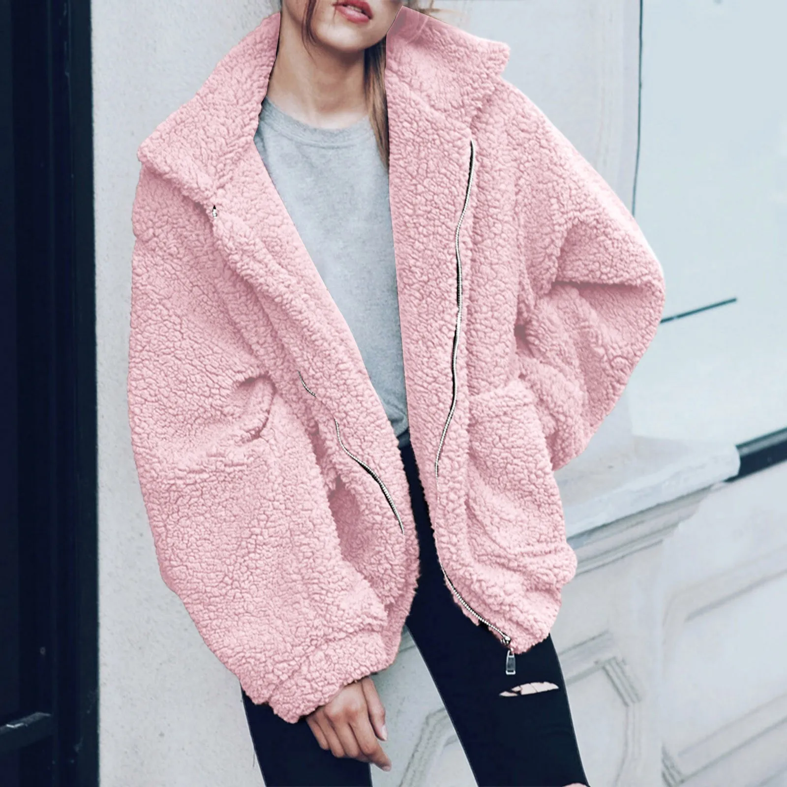 

Женские повседневные куртки, зимняя теплая верхняя одежда, Женские однотонные простые пальто большого размера на молнии с длинным рукавом