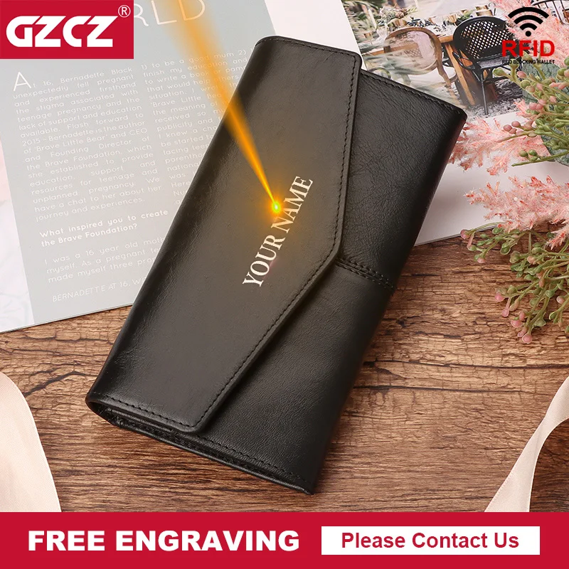 

Длинный кошелек из натуральной кожи для мужчин и женщин, модный клатч с RFID-блокировкой, кредитница, бумажник для телефона с бесплатной гравировкой, 100%