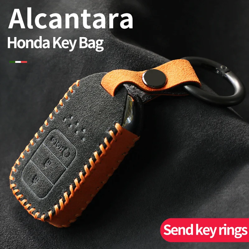 

Alcantara Suede Car Key Case Full Cover For Honda Vezel City Civic BR-V HR-V CRV Freed Pilot Accord Jazz Jade Crider Odyssey