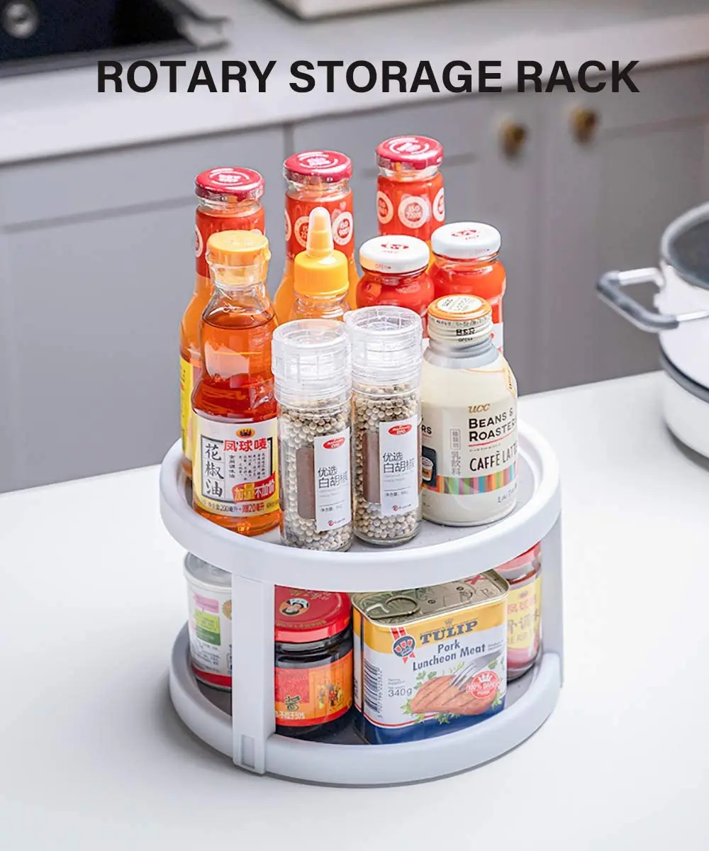 

2-Tier Turntable Organizer - Tiered Rotating Kitchen Spice Organizer for Cabinets, Pantry, Bathroom, Refrigerator