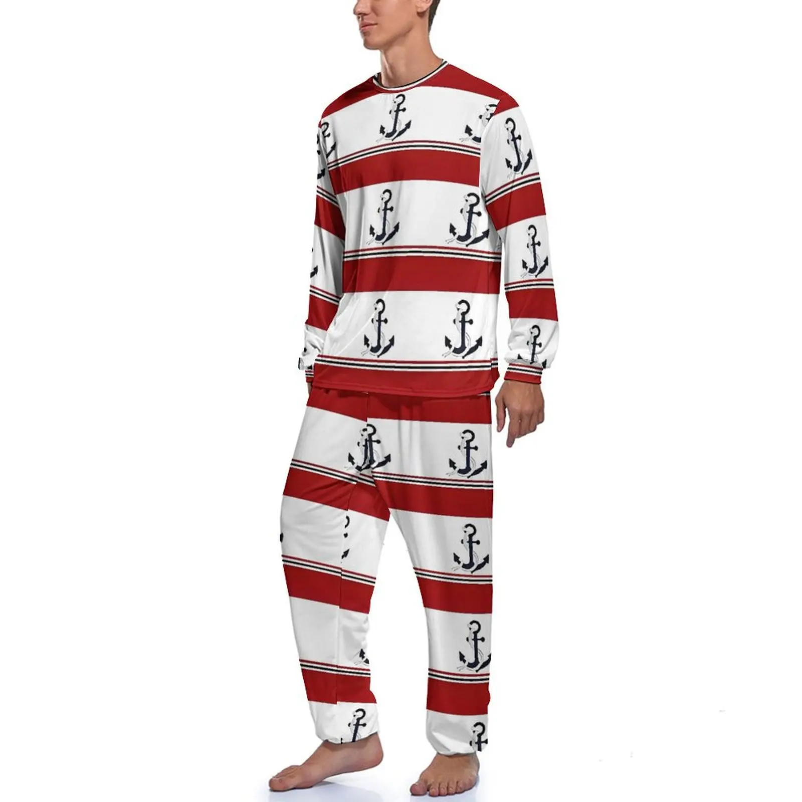 Пижамы с морским якорем весенние комплект из 2 предметов красные синие и белые