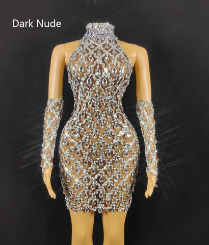 Женское Прозрачное платье Drag Queen, вечернее платье на день рождения, сценическое платье без рукавов с перчатками