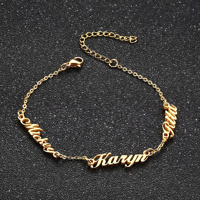 

Personalized Family Name Bracelets for Women Men Custom 3 Names Stainless Steel Link Chain Bracelet Love Gift Adjustable Length