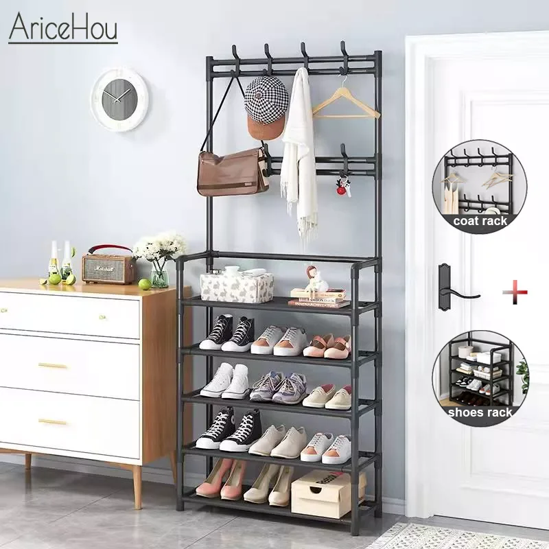 

Coat Rack And Shoe Rack Wall For Clothes Floor Hanger Clothes Garment Hanging Storage Wardrobe Coat Shelf Furniture For Home