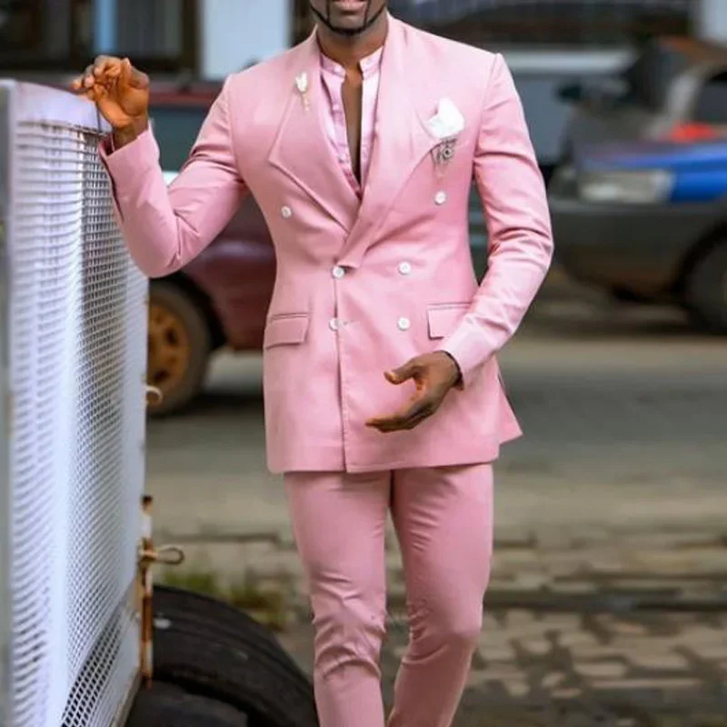 Розовые приталенные мужские костюмы для выпускного вечера с двойным наполнением
