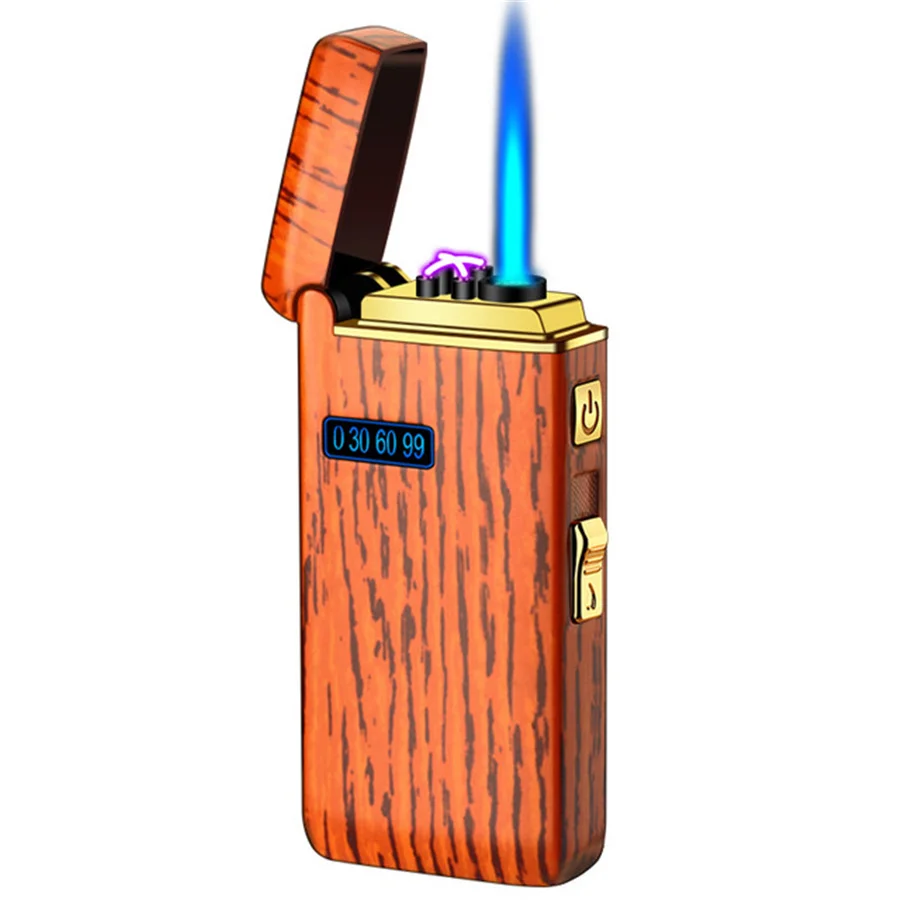 

2in1 Windproof Jet Flame Lighter Metal USB Lighter Torch Turbo Dual Arc LED Lighter Gas Charging Electric Butane Cigar Lighter