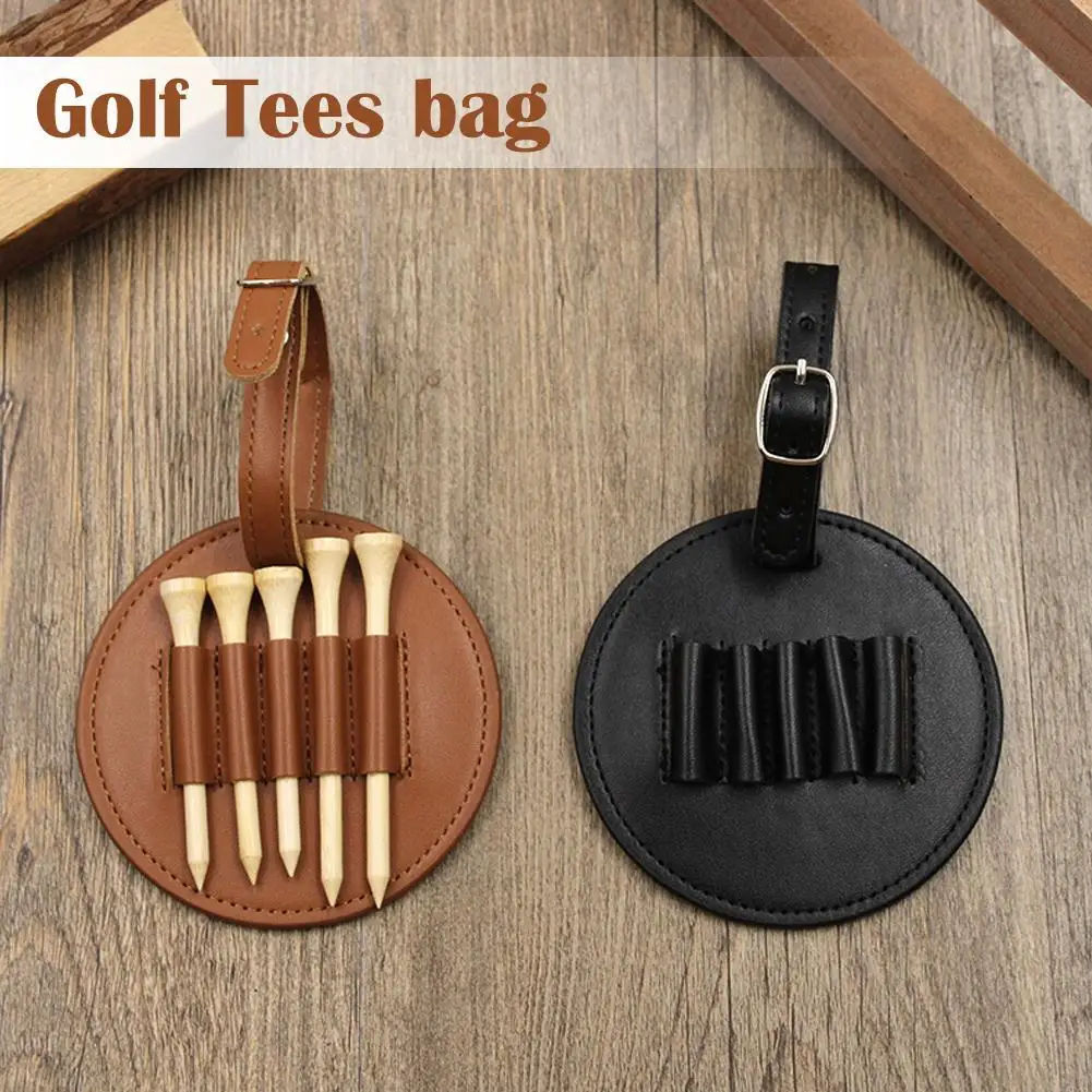 Tees Bag Ball Stud Storage Leather Cover 5 Tee Holes Hanging For Men Women Brown Black Golf Accessories Pocket