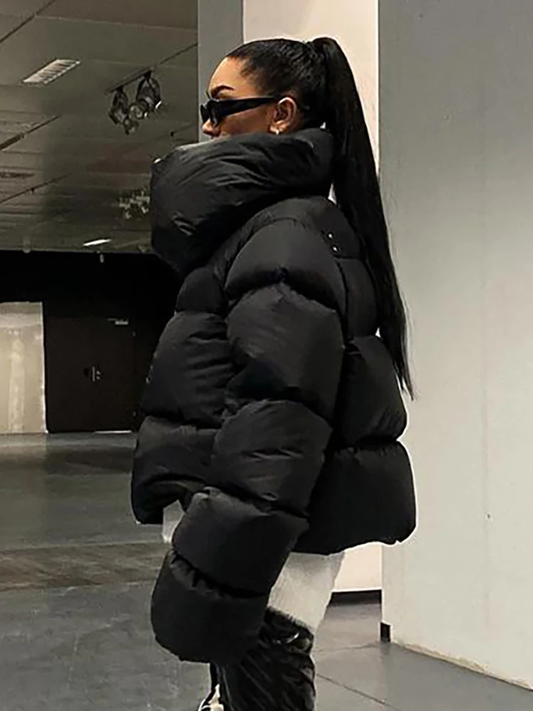 Simenual Solid Oversized Winter Coat for Women Warm Scarf Collar Buttons Puffer Jacket Casual Streetwear Cotton-padded Outwear