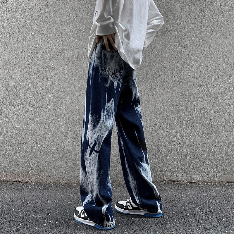 2023 Spting Tie-dye Jeans mens High Street Straight Denim Pants Men Baggy Fashion Trend Jean Pants Mens Wide-leg BF Clothing