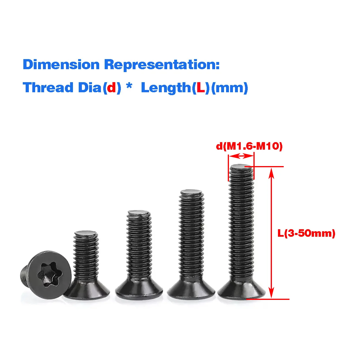Винт Torx с потайной головкой из нержавеющей стали 304 черного цвета/удлиненный болт с плоской головкой с защитой от кражи M2M3M4M5M6M8M10