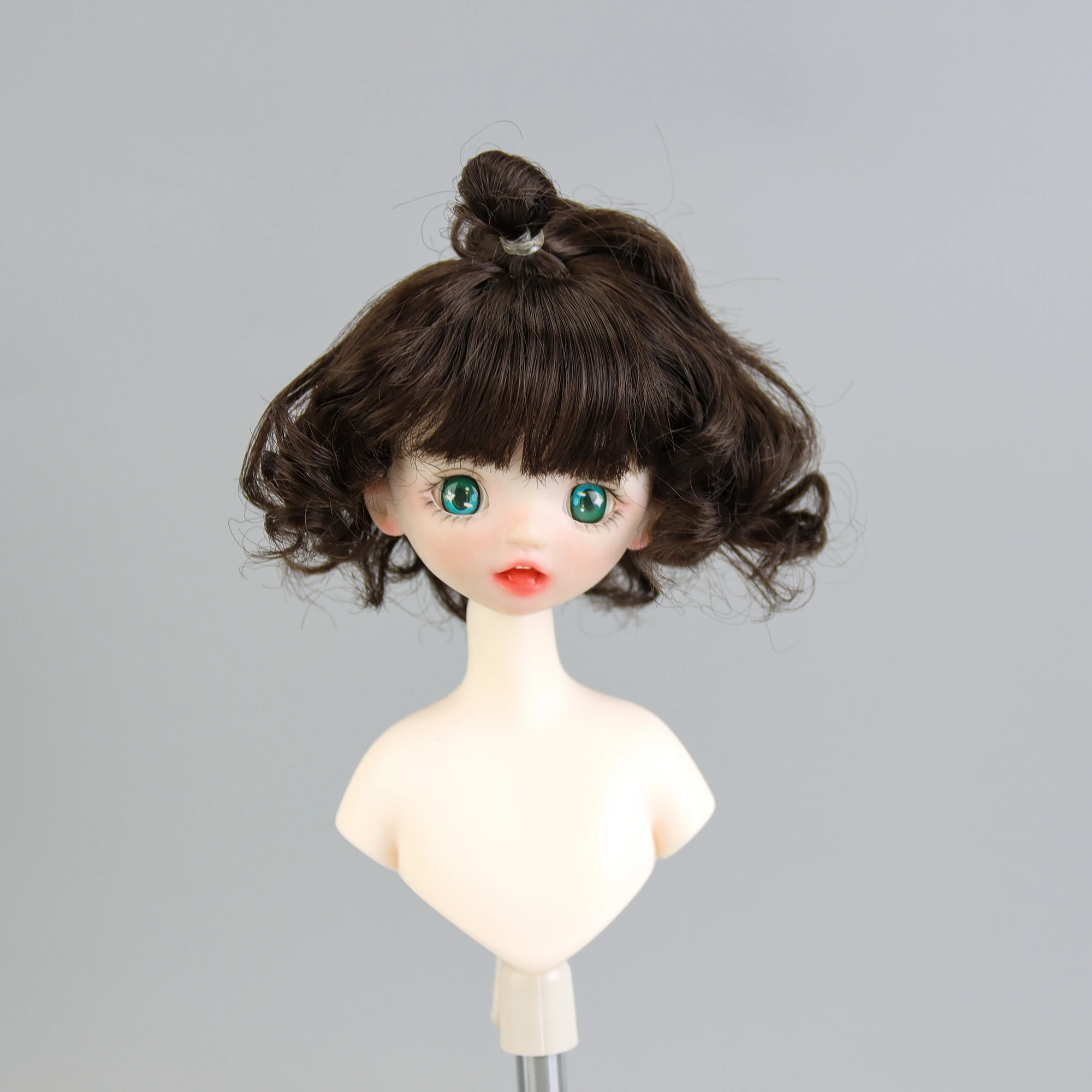 

1/8 BJD Doll Wig Long Curly Bangs Hair BOb Head High Temperature Doll Accessories For 14-15cm Head BJD/SD Dolls