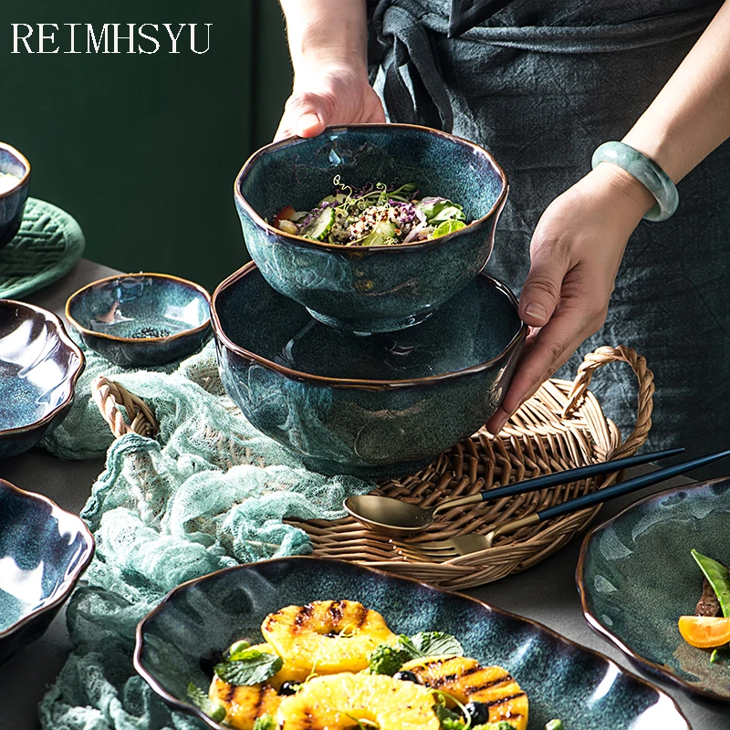

1 шт. в скандинавском стиле, зеленая домашняя чаша для риса, супа, столовой прибор, тарелка для рыбы, стейка, блюдо, набор посуды