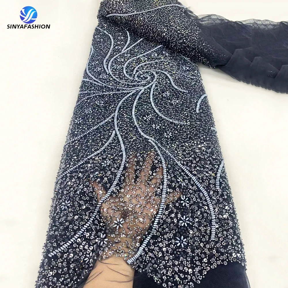 Голубая зеленая африканская блестящая французская Тюлевая кружевная ткань