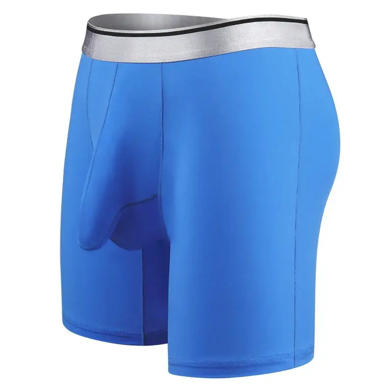 Ice Silk Fitness Long Boxer Shorts Underwear Men Sporty Sexy Underpants Penis Bag Pouch Stretch Boxers Sportswear Male Panties