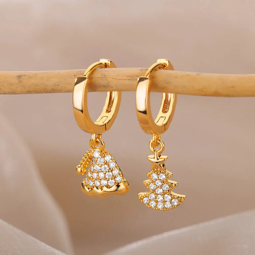 

Xmas Brown Tree Wand Small Bell Gloves Piercing Earrings For Women Girl Goth Christmas Party Pendant Earrings Jewelry Gift 2022
