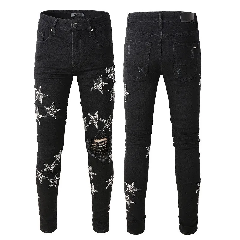 

Italian Style Men Jeans Retro Blue Black Slim-Fit Elastic Ripped Mens Fashion Designer Hip Hop Pencil Denim Jean