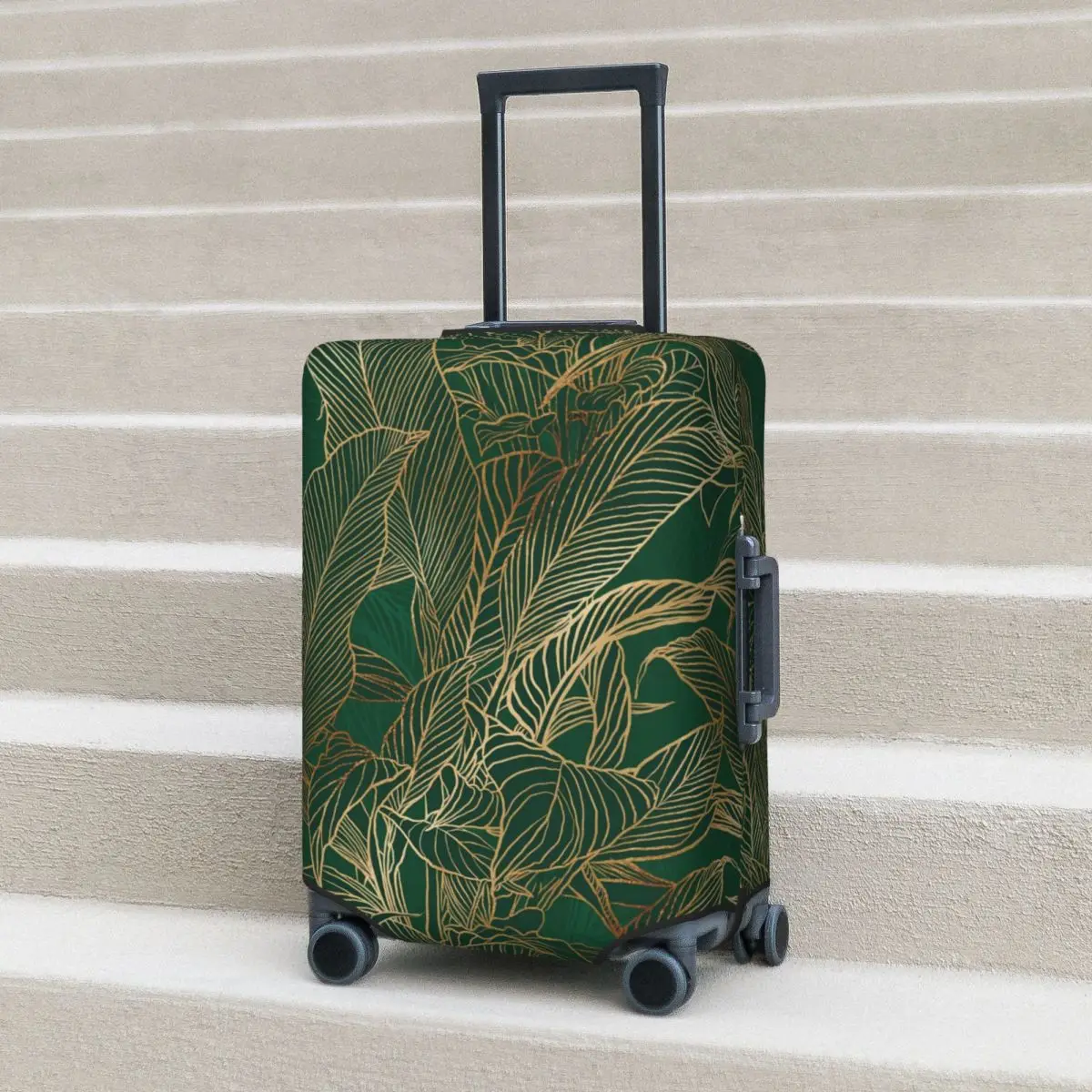

Plants Design Suitcase Cover Green Gold Leaves Useful Cruise Trip Protector Luggage Accesories Holiday