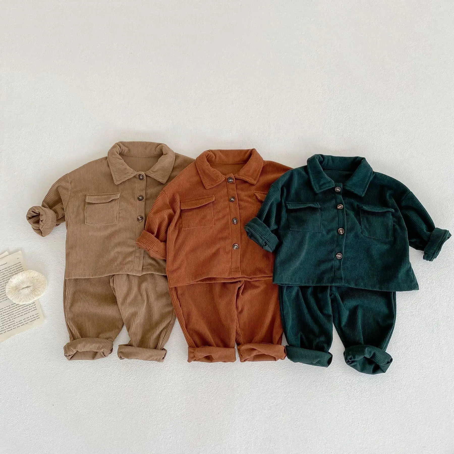 

Spring Baby Boys Clothes Children Boys Girls Corduroy Lapel Cardigan Coat+pants Casual Cardigan Coat Trousers Clothes Suit