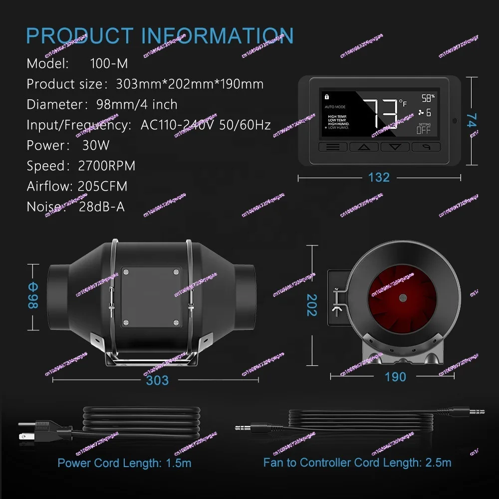 4-дюймовый умный встроенный воздуховод с крюком контроля температуры и влажности