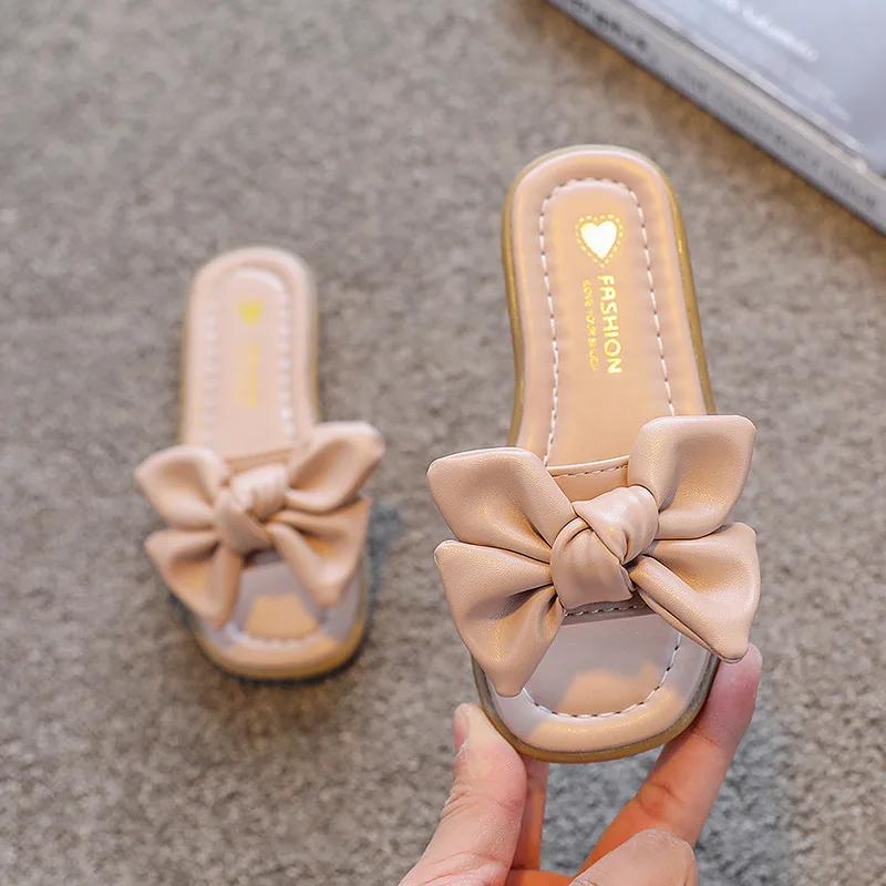 

Little Girls Sandals Slippers 2022 Summer Children Beach Slides Kids Slippers Soft Anti-skid Bowtie Princess Sweet Beach Shoes