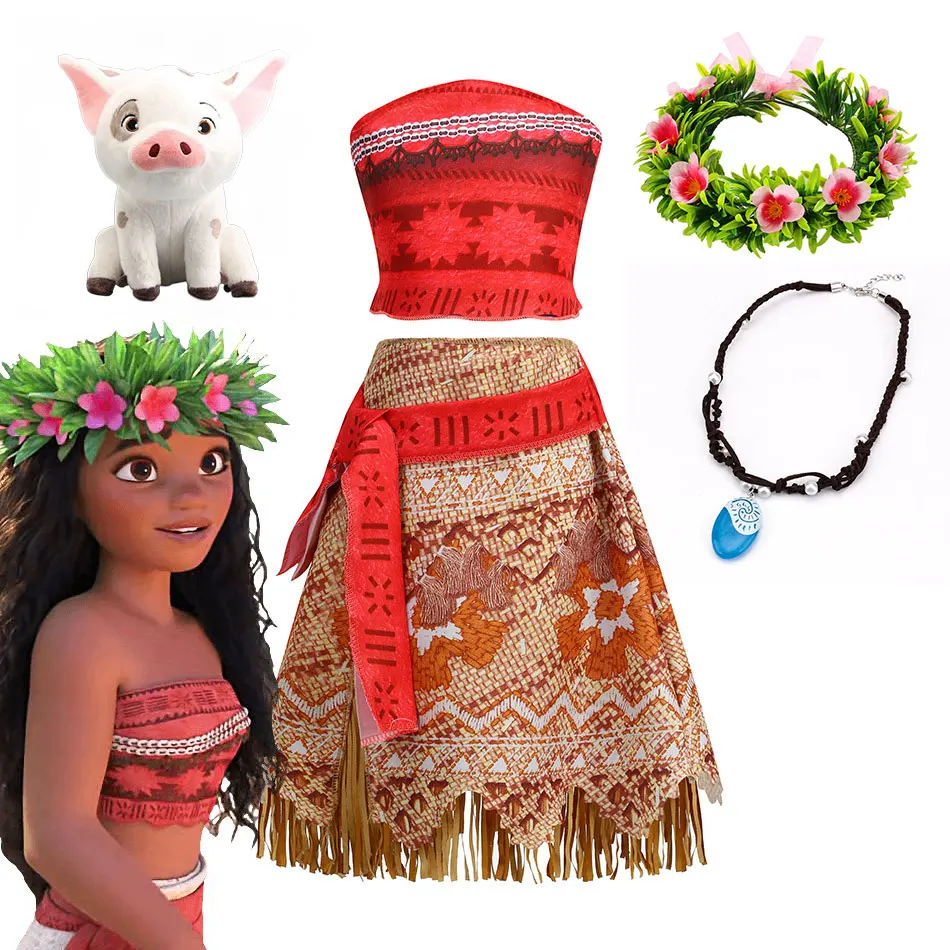 Фото НОВЫЙ костюм фильма Moana Episode 2, платье принцессы Диснея Vaiana для ролевых игр, карнавальный наряд для девочек, полинезийская пляжная одежда для малышей №1