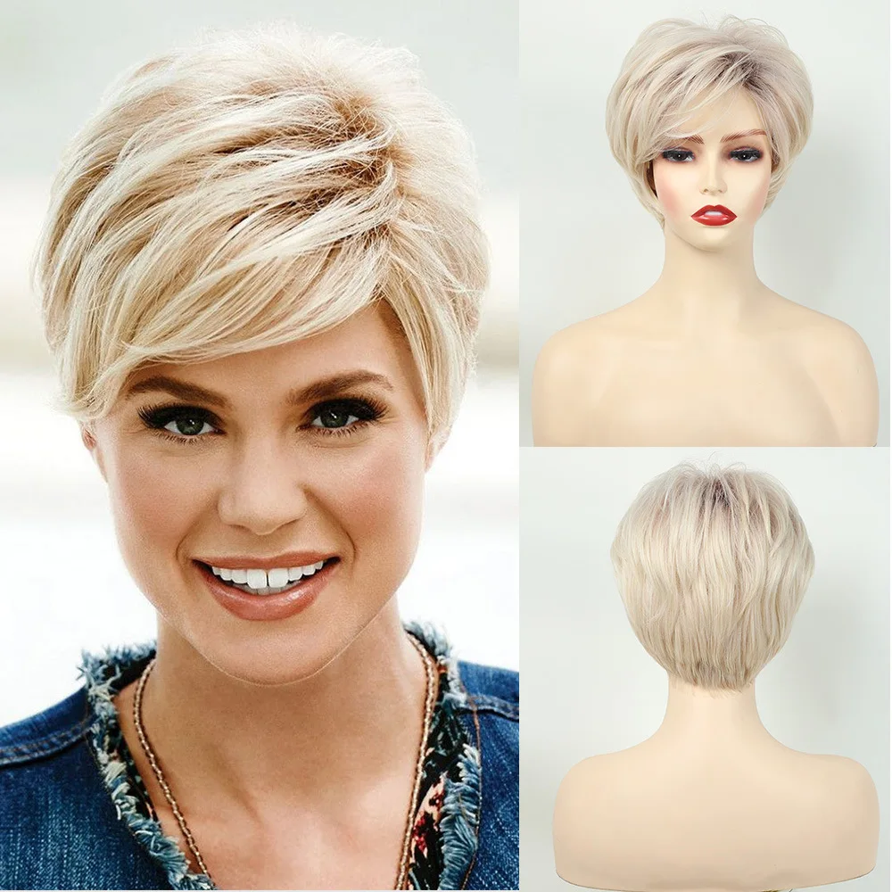 Парик блонд из синтетических волос женские короткие парики с вырезами Фея для