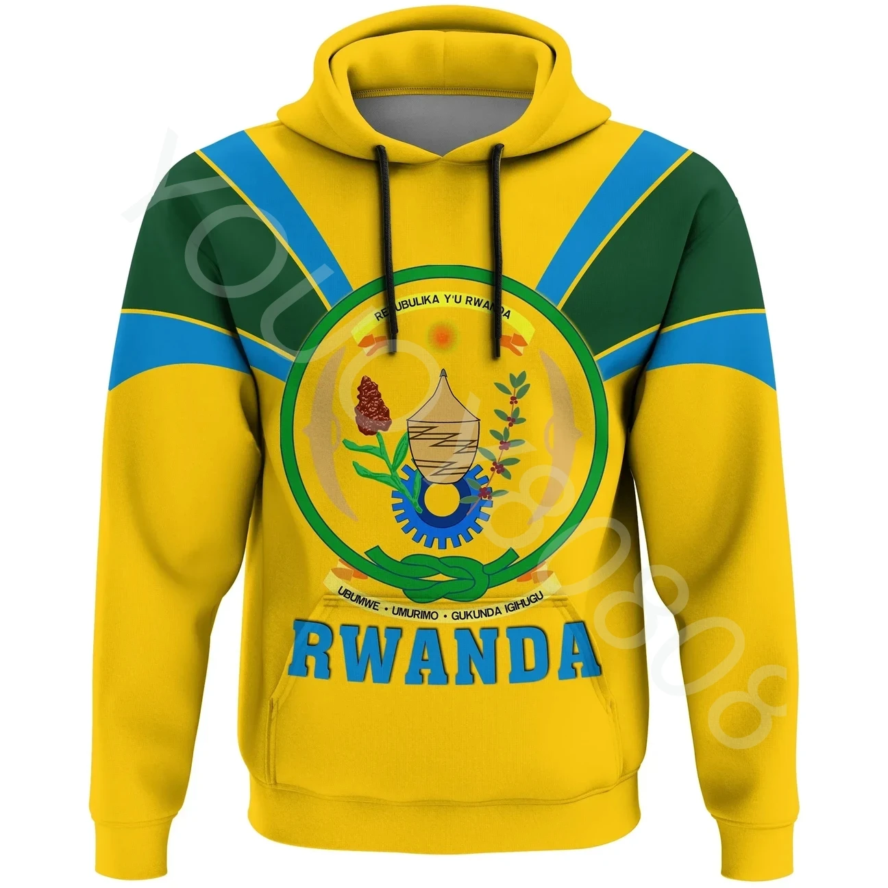 

African Region Country Zip Rwanda Hoodie Tusks Style Printed Hoodie Men's Women's All Wear Casual Sweatshirts