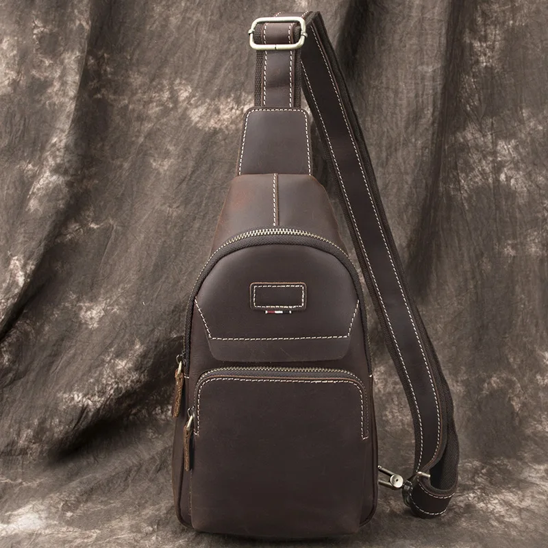 Сумка нагрудная мужская из кожи Крейзи Хорс, Модный мессенджер большой вместимости, саквояж кросс-боди на плечо для отдыха, в винтажном стиле, T203